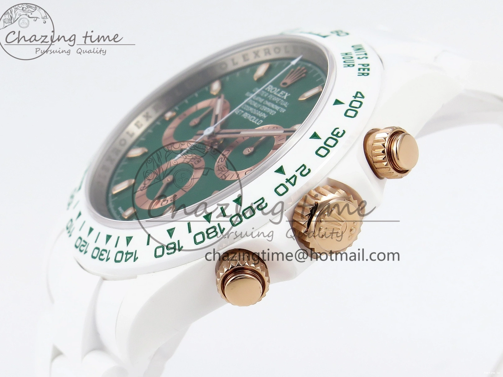 1220 MoistureWicking Daytona AET White Ceramic Case and Bracelet Green Dial SA4130 V 1891